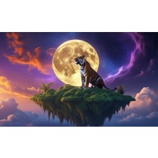 Kaplan Yüzden Adada Aya Kükrüyor 07 Çerçevesiz 50X30 cm Pvc Tablo