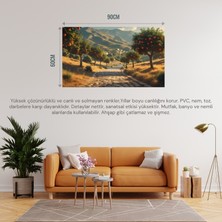 Doğa ve Manzara Yatay Arnavut Kaldırımlı Yol Meyve Ağaçları, Dağlar 04 Çerçevesiz 90X60CM Pvc Tablo