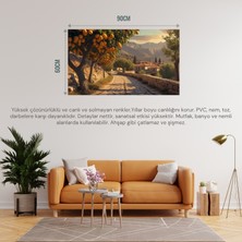 Doğa ve Manzara Yatay Arnavut Kaldırımlı Yol Meyve Ağaçları, Dağlar 07 Çerçevesiz 90X60CM Pvc Tablo