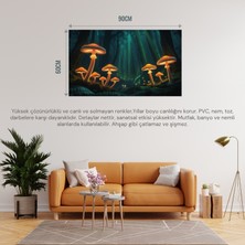 Doğa ve Manzara Yatay Parlayan Mantarlar ve Büyülü Işık Huzmeleri Mistik Orman 01 Çerçevesiz 90X60CM Pvc Tablo