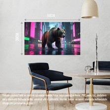 Siber Punk Dünyasında Heybetli Duran Ayı Neon Işıklar Altında 01 Çerçevesiz 50X30 cm Pvc Tablo