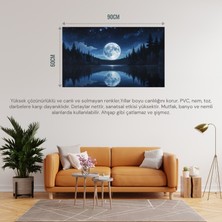 Doğa ve Manzara Yatay Sakin Bir Gölün Üzerinde Parlayan Dolunay Suda Yansıyan Yıldızlar 03 Çerçevesiz 90X60CM Pvc Tablo