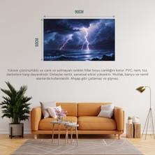 Doğa ve Manzara Yatay Okyanus Üzerindeki Şimşek Fırtınası 04 Çerçevesiz 90X60CM Pvc Tablo