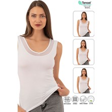 Özkan 22848 3'lü Paket Kadın Modal Pamuklu Kalın Askılı V Yaka Tül Detaylı Atlet