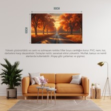Doğa ve Manzara Yatay Sonbahar Ağaçlarının Arasında Ufka Doğru Uzanan Yalnız Yol 05 Çerçevesiz 90X60CM Pvc Tablo