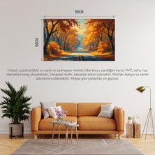 Doğa ve Manzara Yatay Sonbahar Ağaçlarının Arasında Ufka Doğru Uzanan Yalnız Yol 07 Çerçevesiz 90X60CM Pvc Tablo
