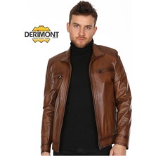 Deri Work Hakiki Deri Kahverengi Casual Omuz Işlemeli Erkek Deri Ceket