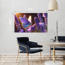 Kelebek Parlayan Güneş Işığı Altında Lavanta Çiçeğinin Üzerinde Dinleniyor 03 Çerçevesiz 50X30 cm Pvc Tablo