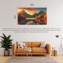 Doğa ve Manzara Yatay Sakin Göl Sonbahar Tonları Gerçekçi Derinliğe Sahip 03 Çerçevesiz 90X60CM Pvc Tablo