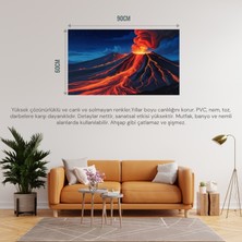 Doğa ve Manzara Yatay Yıldızlı Gecede Parlayan Lavlarla Patlayan Yanardağ 02 Çerçevesiz 90X60CM Pvc Tablo