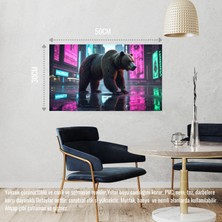 Siber Punk Dünyasında Heybetli Duran Ayı Neon Işıklar Altında 05 Çerçevesiz 50X30 cm Pvc Tablo