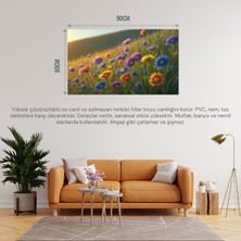 Doğa ve Manzara Yatay Çayırda Rengarenk Kır Çiçekleri Üzerinde Çiyi 02 Çerçevesiz 90X60CM Pvc Tablo
