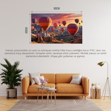 Doğa ve Manzara Yatay Kapadokyada Gün Doğumunda Peri Bacalarının Üzerinde Balonlar 03 Çerçevesiz 90X60CM Pvc Tablo