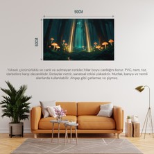 Doğa ve Manzara Yatay Parlayan Mantarlar ve Büyülü Işık Huzmeleri Mistik Orman 02 Çerçevesiz 90X60CM Pvc Tablo