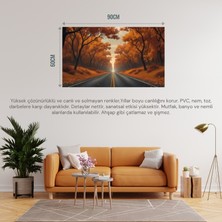 Doğa ve Manzara Yatay Sonbahar Ağaçlarının Arasında Ufka Doğru Uzanan Yalnız Yol 01 Çerçevesiz 90X60CM Pvc Tablo