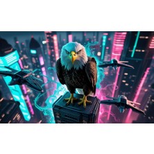 Kartal Fütüristik Bir Şehirde 03 Çerçevesiz 50X30 cm Pvc Tablo