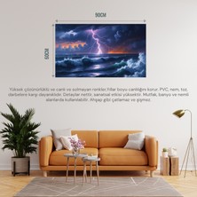Doğa ve Manzara Yatay Okyanus Üzerindeki Şimşek Fırtınası 02 Çerçevesiz 90X60CM Pvc Tablo