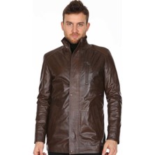 Deri Work Hakiki Deri Kahverengi Cep Işlemeli Erkek Deri Ceket