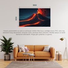 Doğa ve Manzara Yatay Yıldızlı Gecede Parlayan Lavlarla Patlayan Yanardağ 01 Çerçevesiz 90X60CM Pvc Tablo