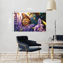 Kelebek Parlayan Güneş Işığı Altında Lavanta Çiçeğinin Üzerinde Dinleniyor 05 Çerçevesiz 50X30 cm Pvc Tablo