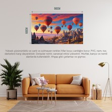Doğa ve Manzara Yatay Kapadokyada Gün Doğumunda Peri Bacalarının Üzerinde Balonlar 04 Çerçevesiz 90X60CM Pvc Tablo