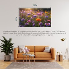 Doğa ve Manzara Yatay Çayırda Rengarenk Kır Çiçekleri Üzerinde Çiyi 04 Çerçevesiz 90X60CM Pvc Tablo