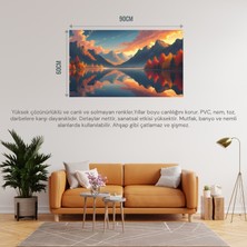 Doğa ve Manzara Yatay Sakin Göl Sonbahar Tonları Gerçekçi Derinliğe Sahip 08 Çerçevesiz 90X60CM Pvc Tablo