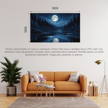 Doğa ve Manzara Yatay Sakin Bir Gölün Üzerinde Parlayan Dolunay Suda Yansıyan Yıldızlar 04 Çerçevesiz 90X60CM Pvc Tablo
