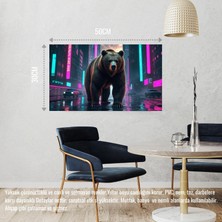 Siber Punk Dünyasında Heybetli Duran Ayı Neon Işıklar Altında 02 Çerçevesiz 50X30 cm Pvc Tablo