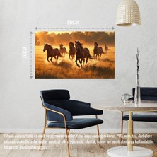Yabani Atlar Gün Batımında Çayırda Koşuyor 05 Çerçevesiz 50X30 cm Pvc Tablo