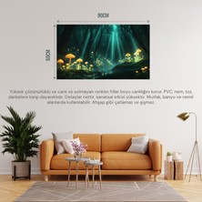 Doğa ve Manzara Yatay Parlayan Mantarlar ve Büyülü Işık Huzmeleri Mistik Orman 05 Çerçevesiz 90X60CM Pvc Tablo