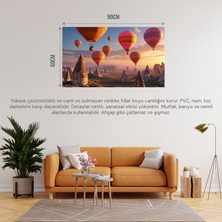 Doğa ve Manzara Yatay Kapadokyada Gün Doğumunda Peri Bacalarının Üzerinde Balonlar 02 Çerçevesiz 90X60CM Pvc Tablo
