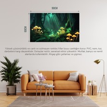 Doğa ve Manzara Yatay Parlayan Mantarlar ve Büyülü Işık Huzmeleri Mistik Orman 06 Çerçevesiz 90X60CM Pvc Tablo