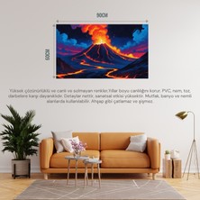 Doğa ve Manzara Yatay Yıldızlı Gecede Parlayan Lavlarla Patlayan Yanardağ 04 Çerçevesiz 90X60CM Pvc Tablo