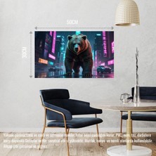 Siber Punk Dünyasında Heybetli Duran Ayı Neon Işıklar Altında 03 Çerçevesiz 50X30 cm Pvc Tablo