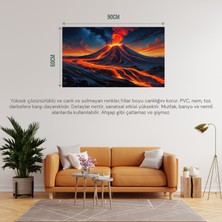 Doğa ve Manzara Yatay Yıldızlı Gecede Parlayan Lavlarla Patlayan Yanardağ 03 Çerçevesiz 90X60CM Pvc Tablo