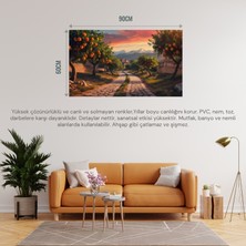 Doğa ve Manzara Yatay Arnavut Kaldırımlı Yol Meyve Ağaçları, Dağlar 02 Çerçevesiz 90X60CM Pvc Tablo