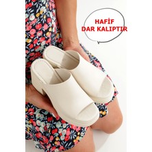 Forela Kırık Beyaz Hakiki Deri Kalın Taban Yüksek Platform Terlik