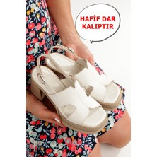 Nadiya Kırık Beyaz Rengi Hakiki Deri Yüksek Kalın Platform Topuklu Kadın Ayakkabı