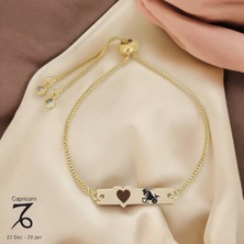 14 Ayar Plakalı Altın Oğlak Burçlarına Özel Zincirli Kalp Motifli Hediye BILEKLIK-432BURÇ