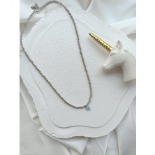 Mavi Taşlı Silver Dorika Kolye