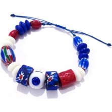 Funny Takı Bodrum Cam Nazar Lacivert Kırmızı Gana Krobo Cam ve Afrika Cam Boncuklu Bileklik