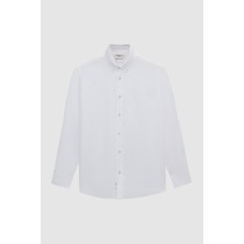 D'S Damat Ds Damat Comfort Beyaz Düz %100 Keten Gömlek 4HC02AP01265M