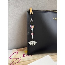 Fiyonk Telefon Charm, Yelpaze Telefon Charm, Beyaz Pembe Telefon Süsü