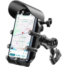 Bix BPH05 Güneş ve Yağmur Korumalı Gidon Bağlantılı 360° Derece Ayarlanabilir Güneşlikli Motosiklet Bisiklet Telefon Tutucu
