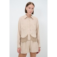 adL Bej Uzun Kol Dantel Detaylı Gömlek 13043521000
