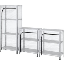 IKEA Hyllıs Raf Ünitesi Şeffaf Kılıflı Dış Mekan 180 x 27 x 74 - 140 cm Ayarlanabilir Küçük Sera