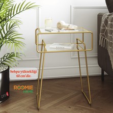 Catchme Retro Yan Sehpa, Metal Sehpa, Cam Sehpa, Salon, Yatak Odası, Antre