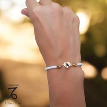 14 Ayar Altın Plakalı Oğlak Burçlarına Doğal Beyaz Derili Kalp Motifli Hediye BILEKLIK-433BURÇ