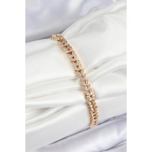 Venüs Shopping Pirinç Zirkon Taşlı Sıralı Yaprak Model Gold Renk Kadın Bileklik - TJ-BB7531